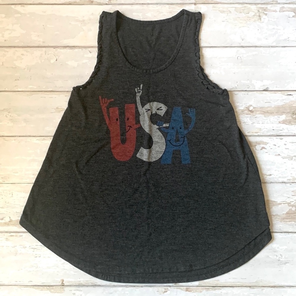Zoe+Liv S/M Women’s Gray USA Tank Top Sleeveless Shirt A-Line Size Small